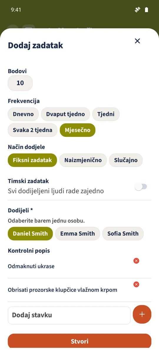 U obrascu je za stalnu dodjelu odabran Daniel, a kontrolni popis sadrži dva koraka.