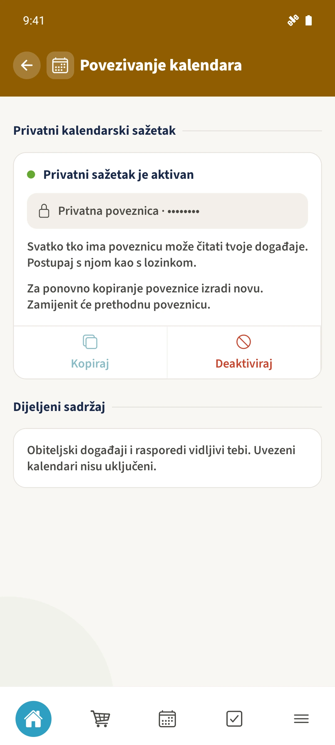 Privatni kalendarski sažetak: Privatni sažetak je aktivan