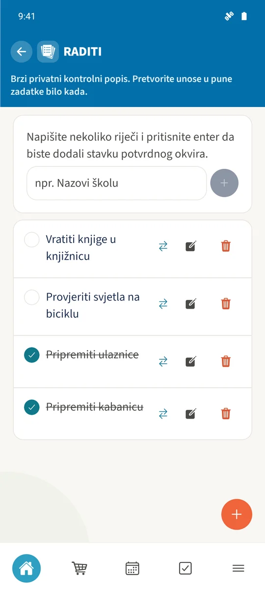 Spakiraj rezervni pulover dodan je i označen kao dovršen te ostaje vidljiv uz ranije unose.