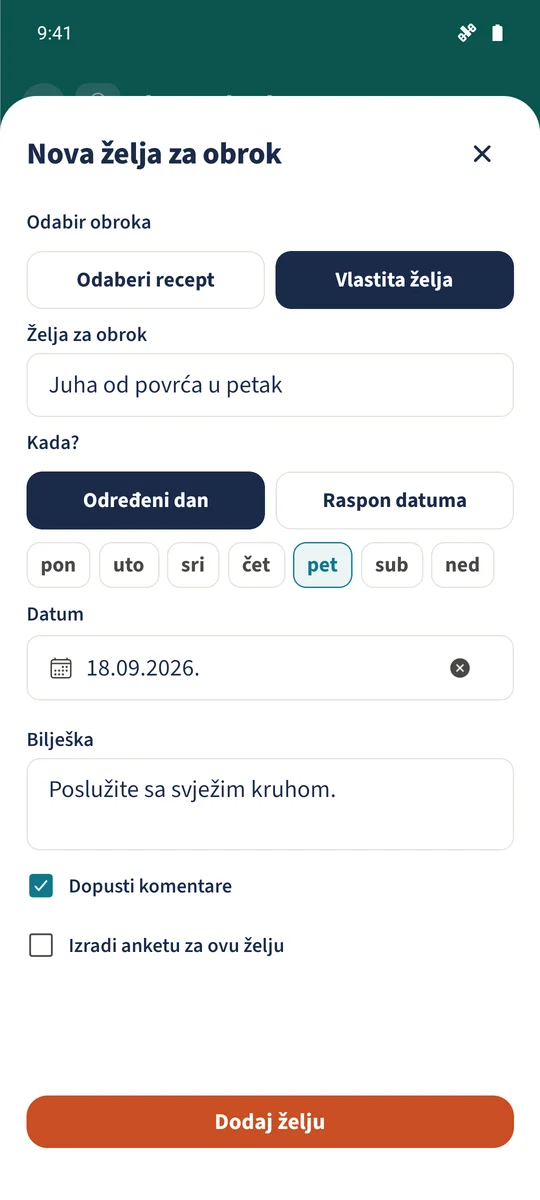 Vlastita želja Juha od povrća u petak ima datum i uključene komentare.