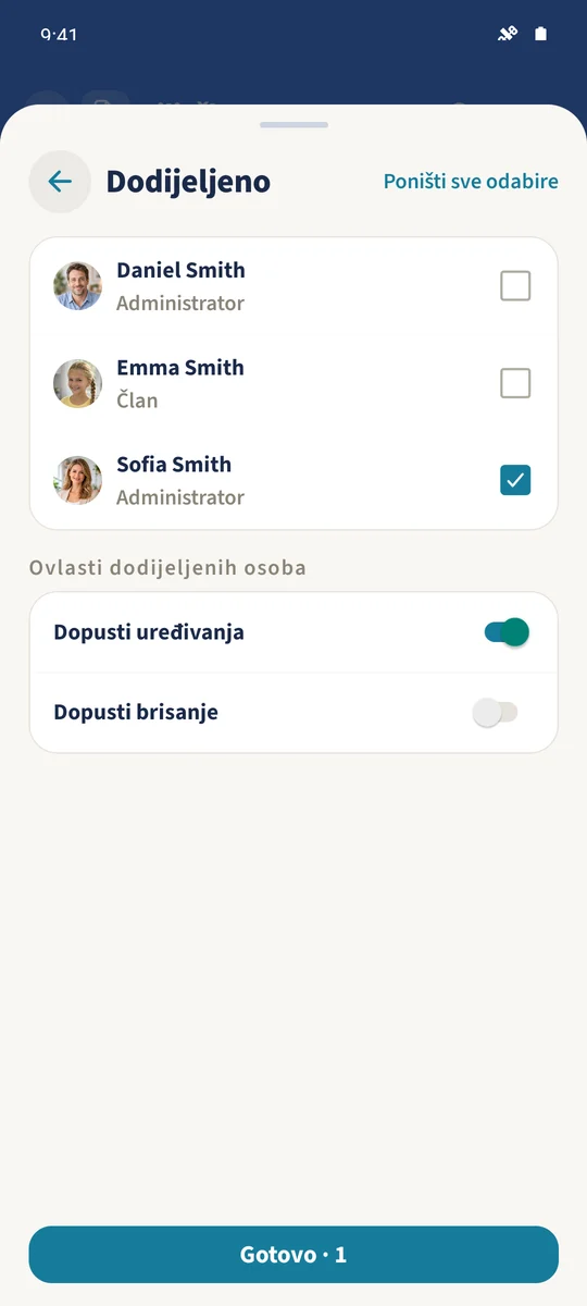 Sofia je odabrana u Dodijeljeno, s dopuštenim uređivanjem i isključenim brisanjem.