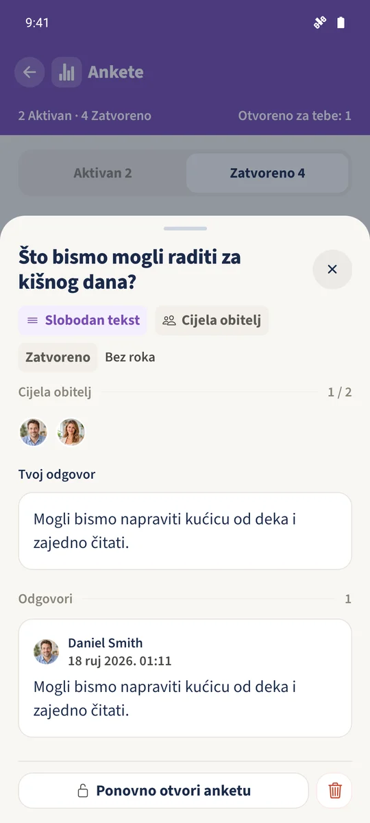 Anketa Slobodan tekst prikazuje Danielovu spremljenu ideju o kućici od deka i zajedničkom čitanju.