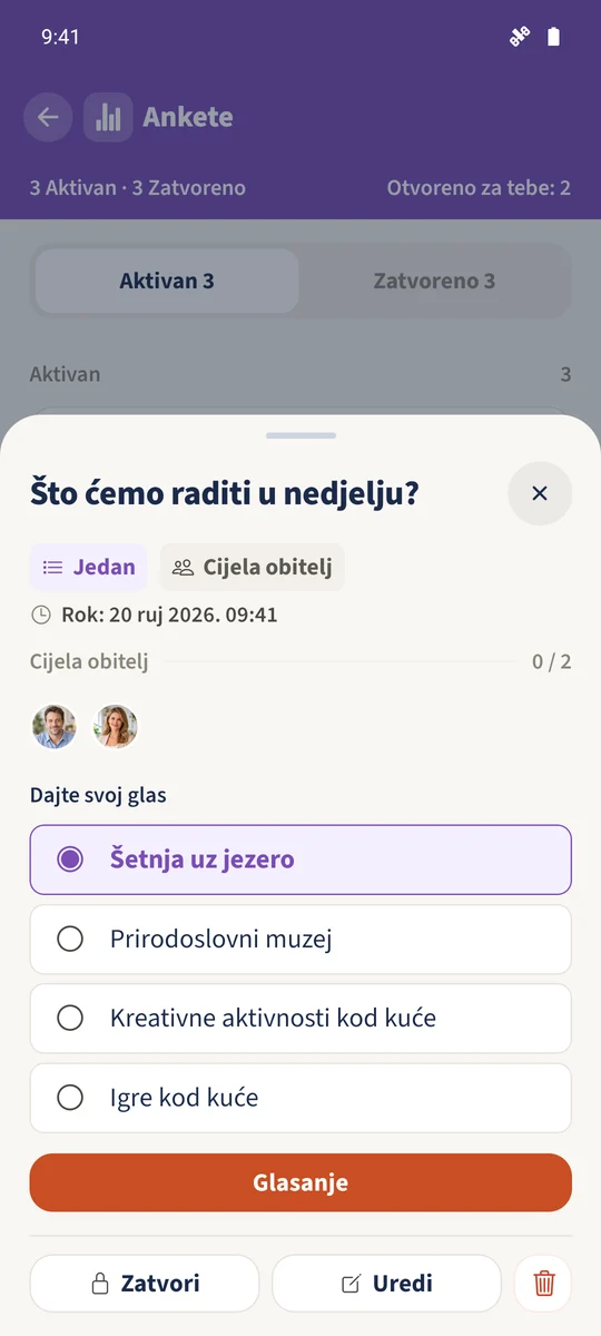 Jedan izbor ima odabrano samo Šetnja uz jezero.