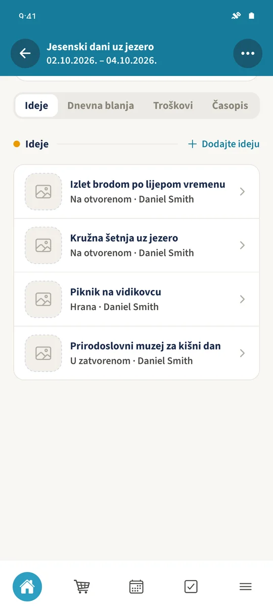 Zbirka ideja sadrži spremljeni izlet brodom, šetnju uz jezero, piknik i prirodoslovni muzej.