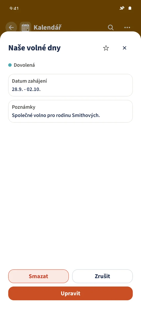 „Naše volné dny“ zahrnuje období od 28. září do 2. října 2026 se společnou rodinnou poznámkou.