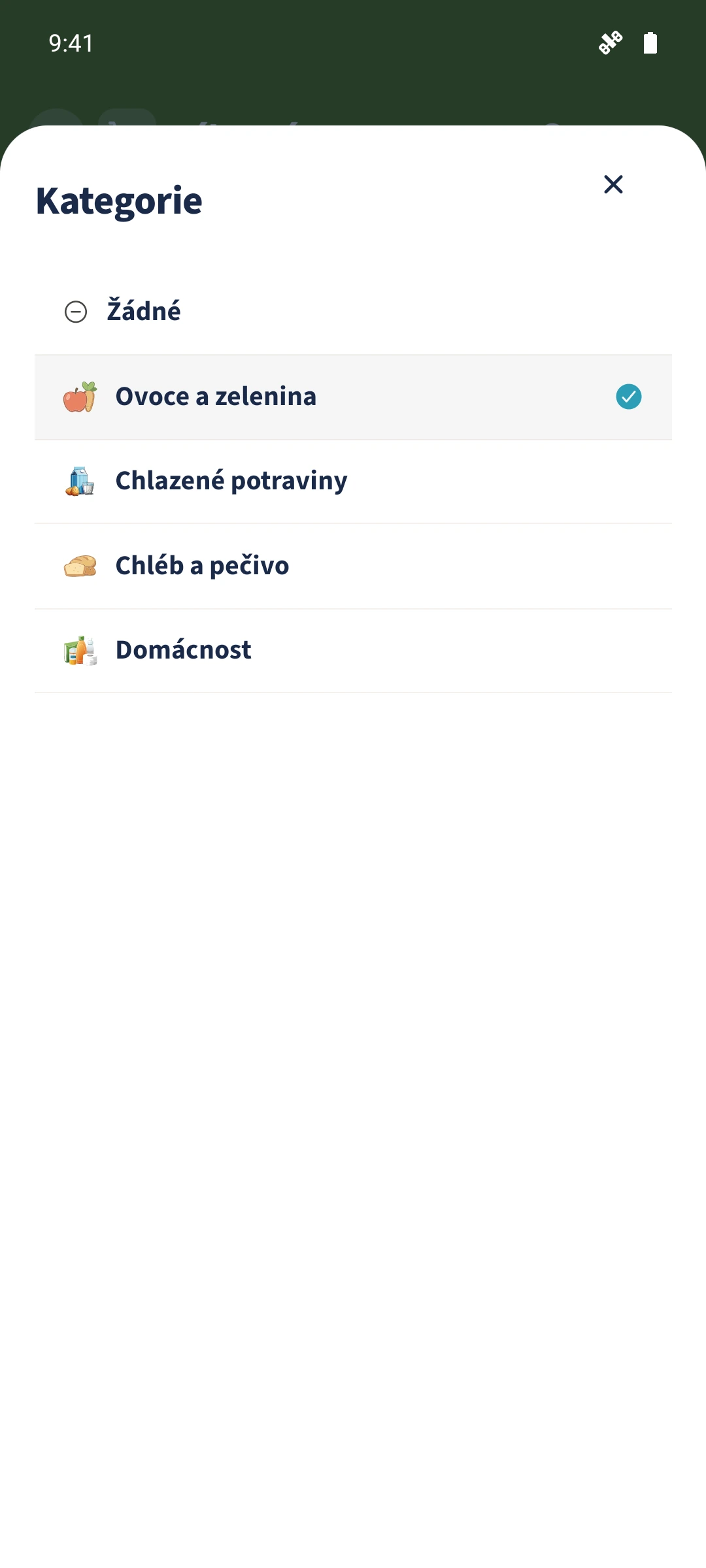 Ve výběru kategorie je vybrané „Ovoce a zelenina“.