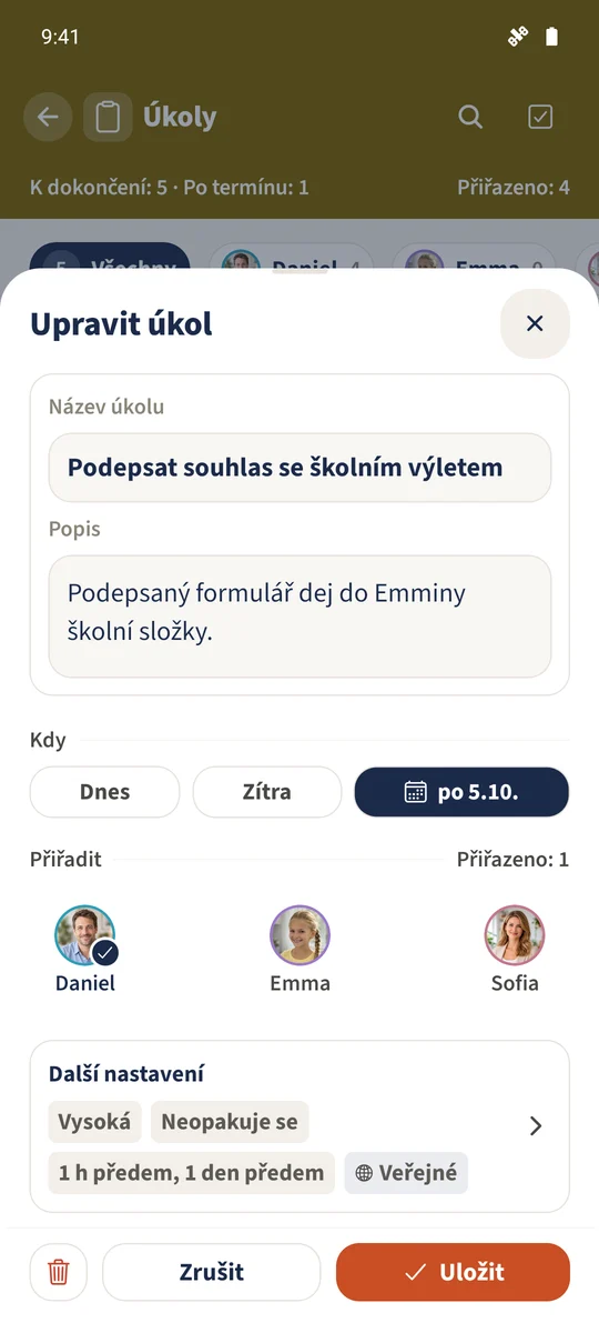 Úkoly — Upomínky, Datum splatnosti