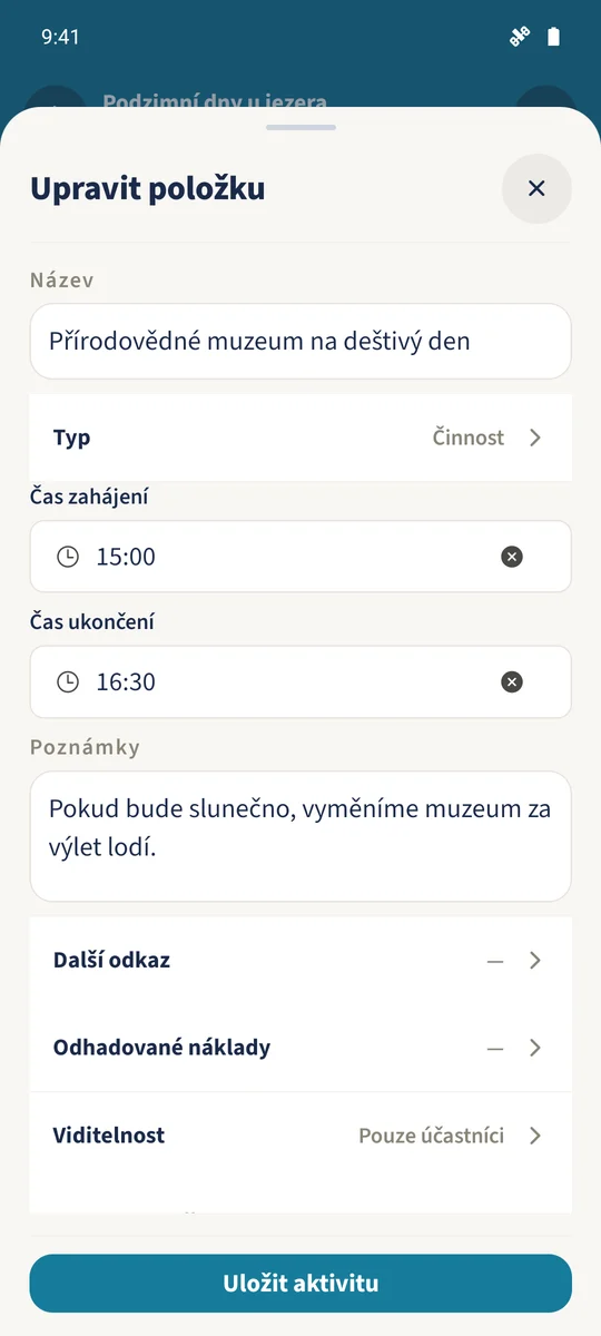 Přírodovědné muzeum se upravuje se začátkem v 15:00, koncem v 16:30 a alternativou podle počasí.