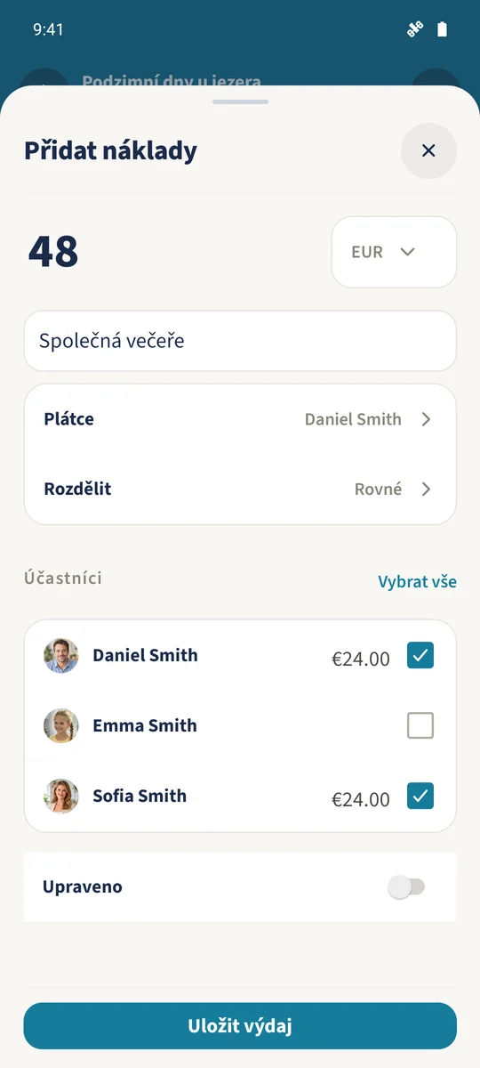 Večeře za 48 EUR je zpočátku rozdělená rovným dílem mezi Daniela a Sofii.
