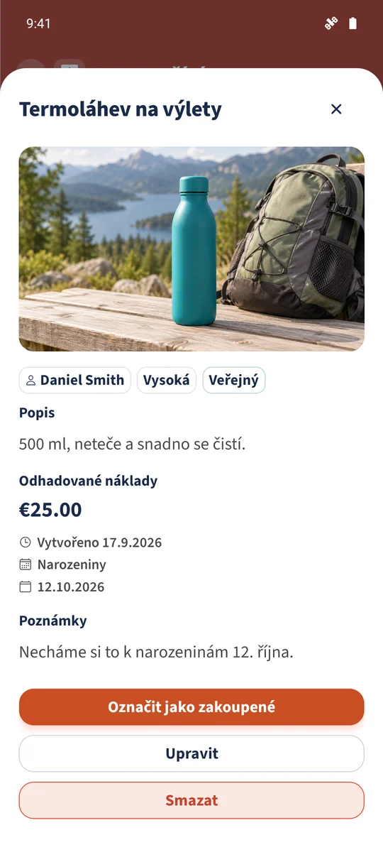 Znovu otevřené přání termoláhve ukazuje uloženou příležitost a podrobnosti.
