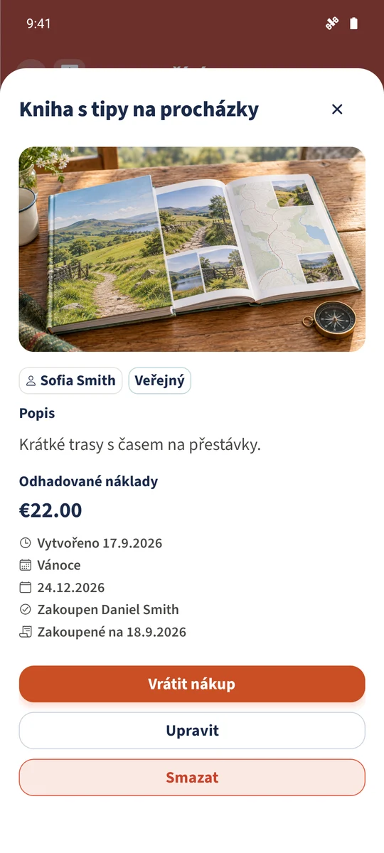 Sofia u svého přání také vidí Daniela jako kupujícího a datum zakoupení.