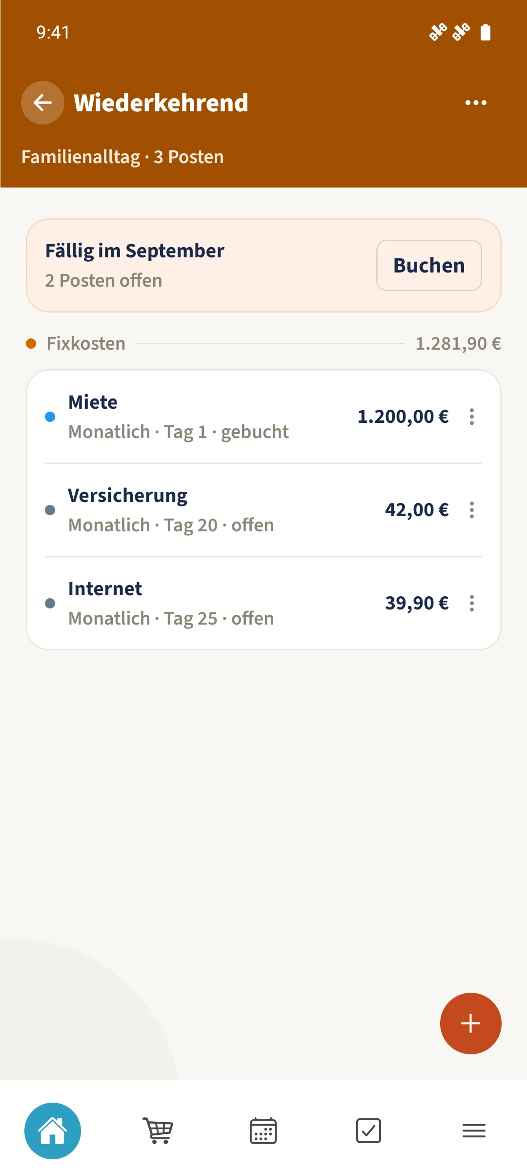Nach dem Speichern enthält die Liste drei Posten, davon zwei noch offen.