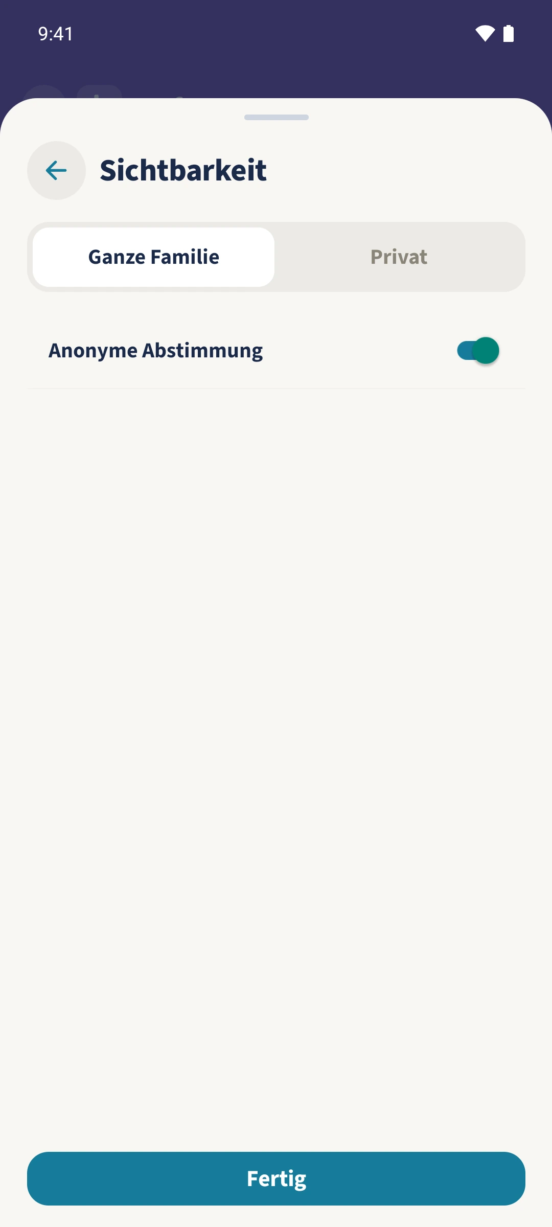Vor dem Erstellen ist die anonyme Abstimmung eingeschaltet.