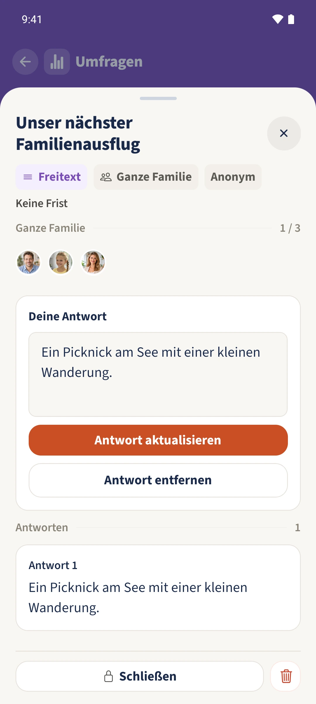 Die gespeicherte Idee erscheint neutral als „Antwort 1“.