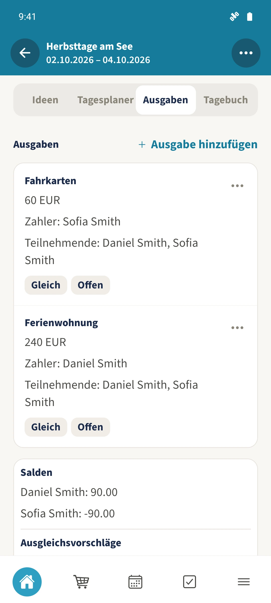 Die Reise enthält zunächst Fahrkarten über 60 Euro und eine Ferienwohnung über 240 Euro.