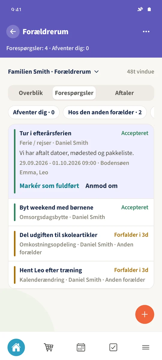 Den accepterede forespørgsel om Bodensøen viser gemte datoer og sted.