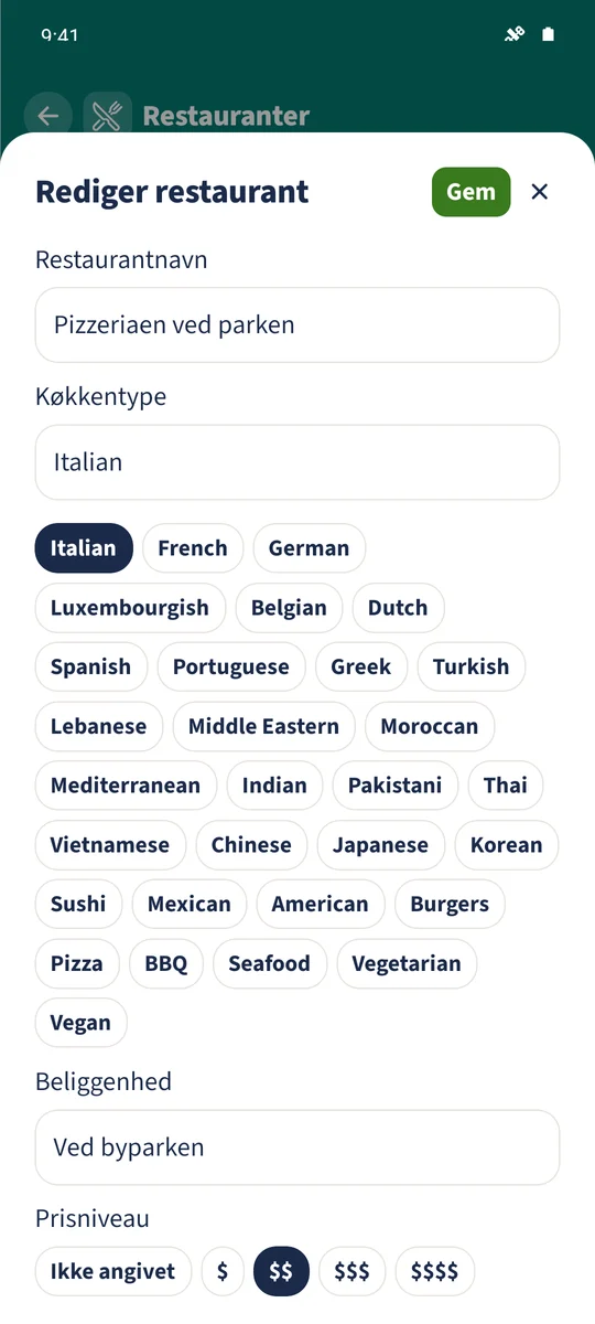 Editoren viser Parkside Pizzeria og det italienske køkkenvalg.