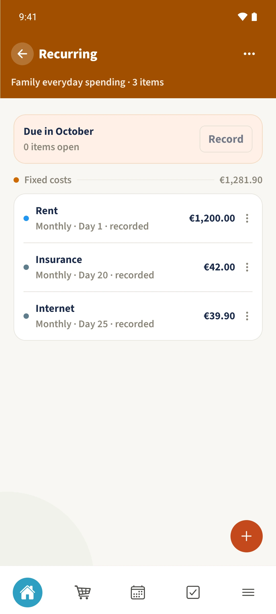 After generation, Rent, Insurance and Internet show as recorded for October 2026.