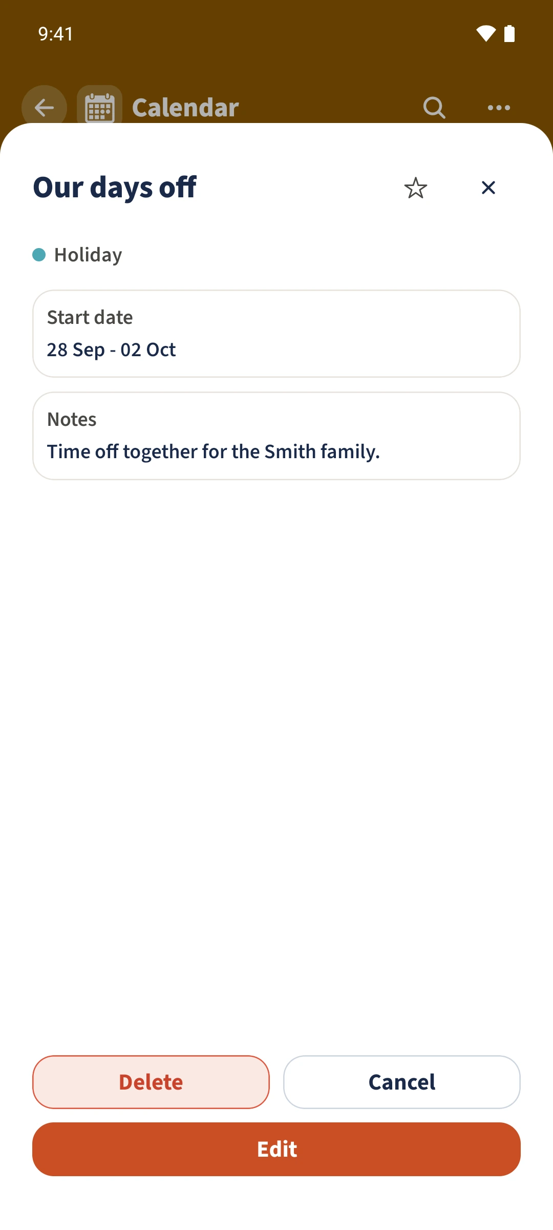 Our days off covers 28 September to 2 October 2026 with a shared family note.