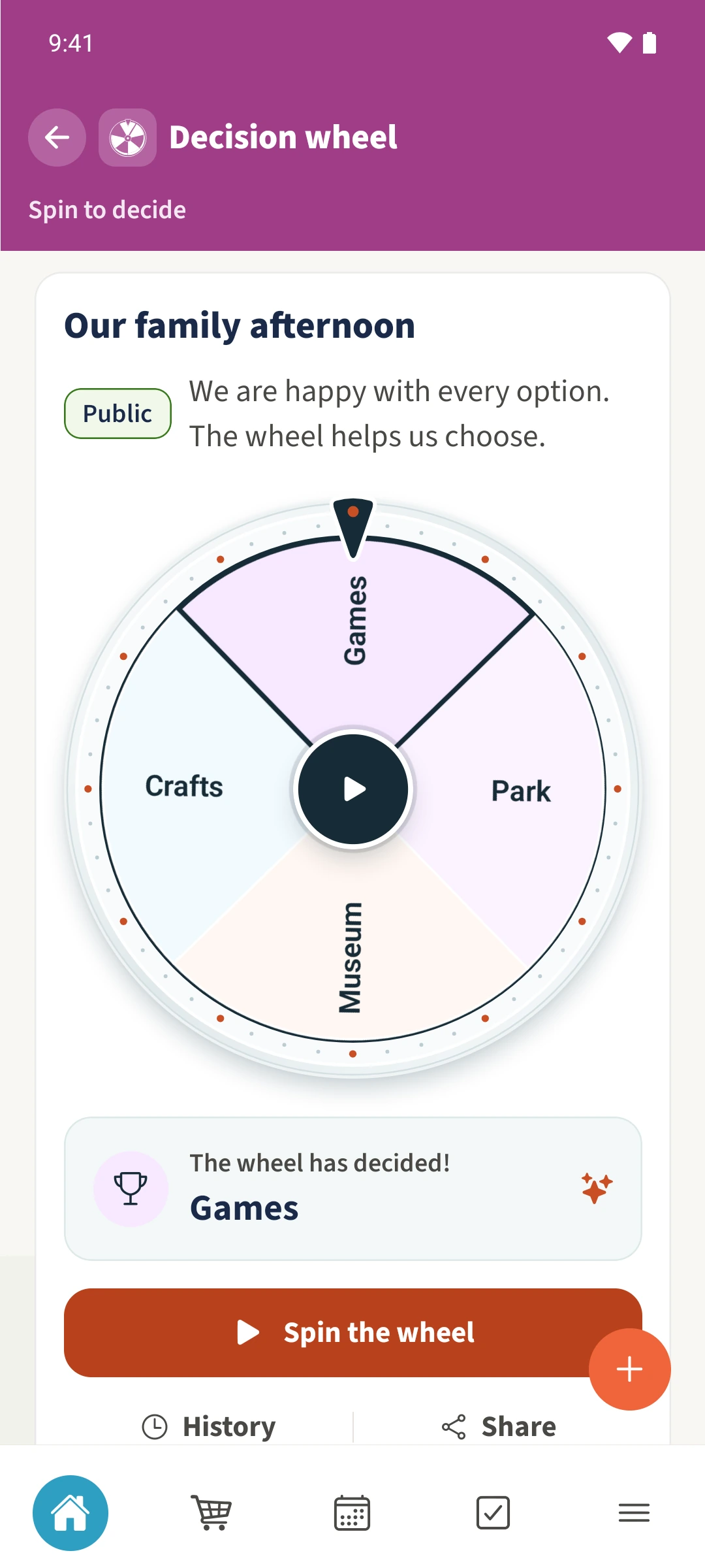 Daniel’s completed spin displays its chosen option.