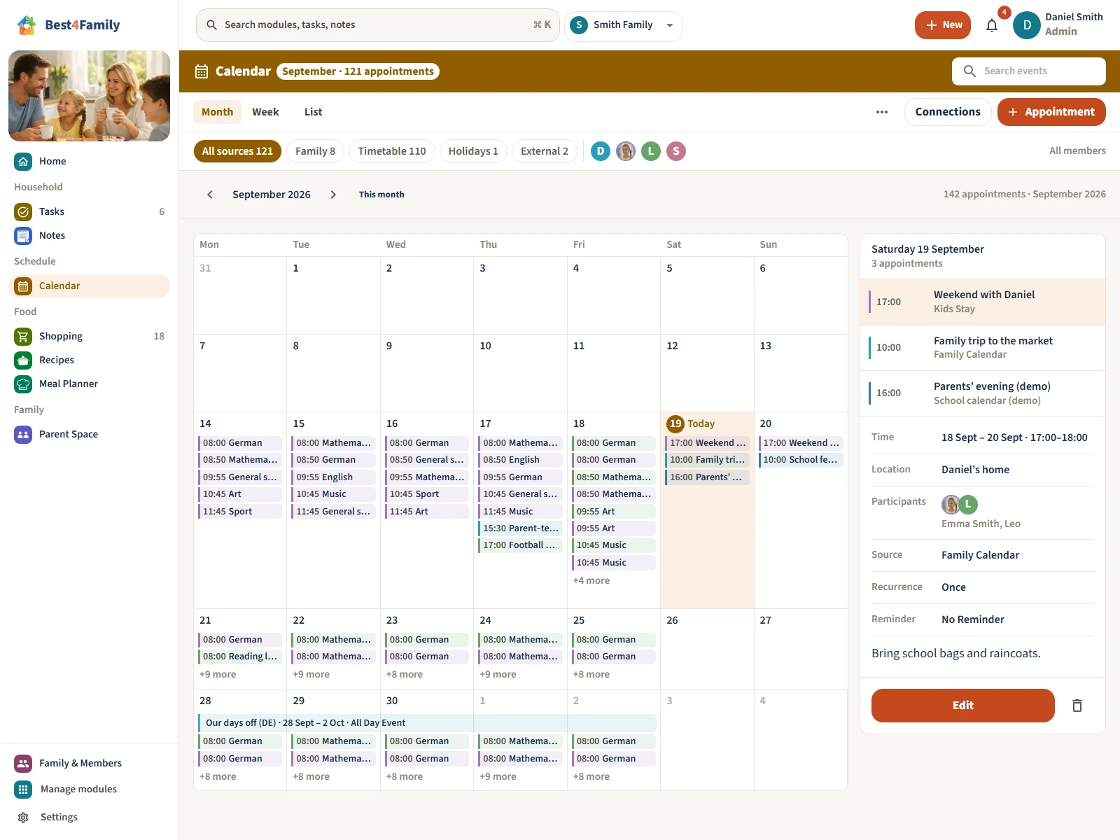 Calendar desktop view