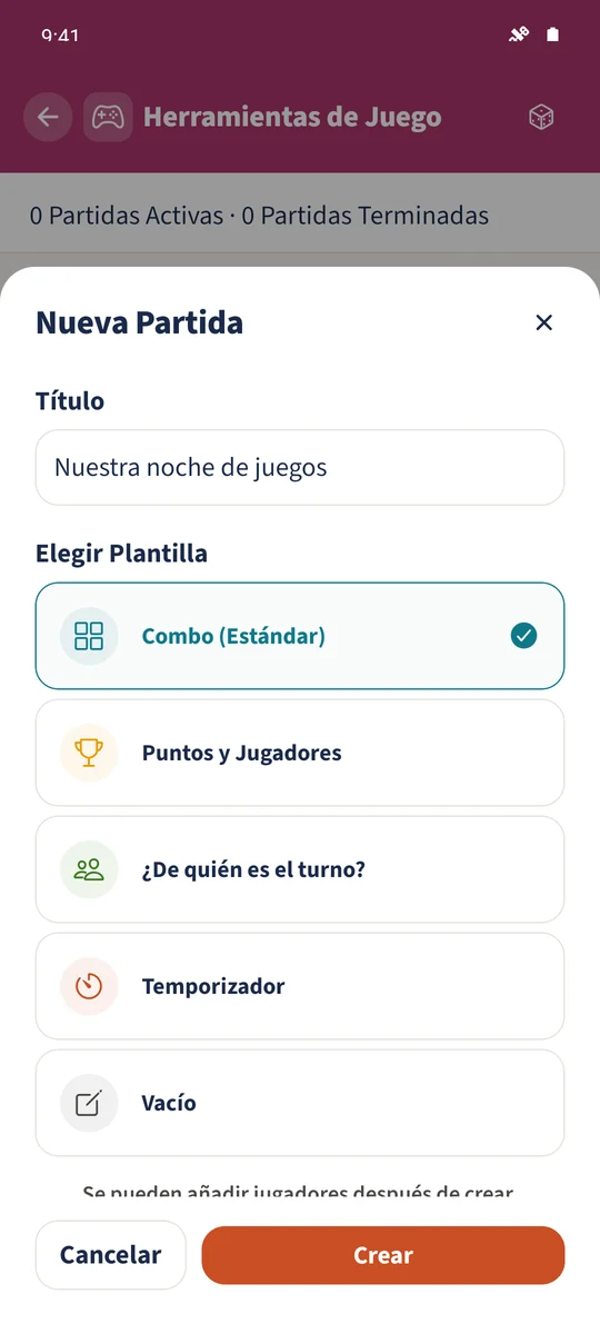 Captura prevista: Registrar las puntuaciones de los juegos familiares: pantalla 1.
