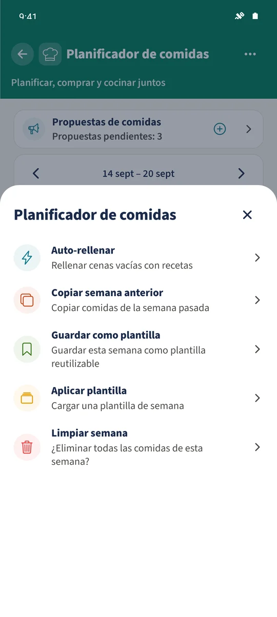 Captura prevista: Reutilizar una semana de comidas: pantalla 1.