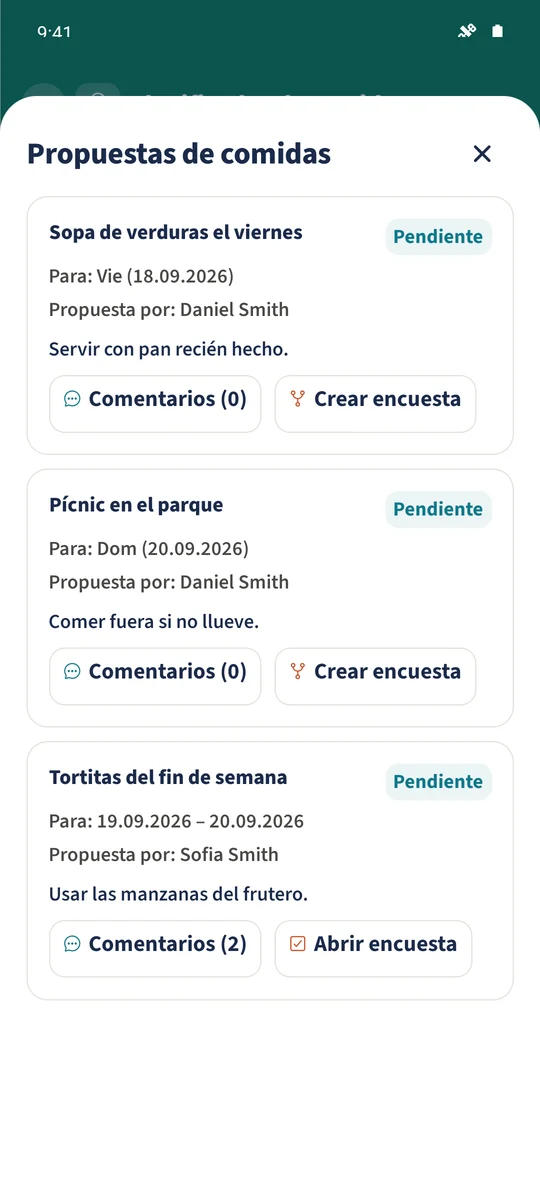 Captura prevista: Recoger propuestas para las comidas: pantalla 3.