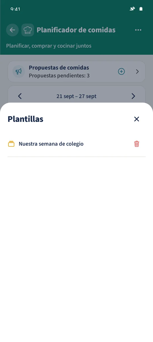 Captura prevista: Reutilizar una semana de comidas: pantalla 3.