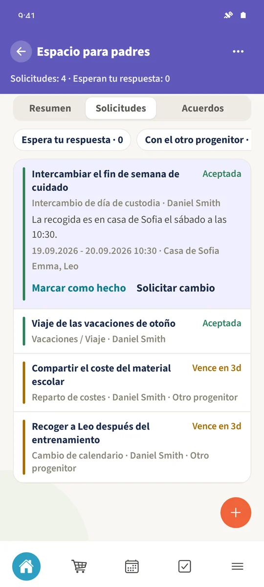 Captura prevista: Acordar cambios en las estancias de los hijos: pantalla 1.