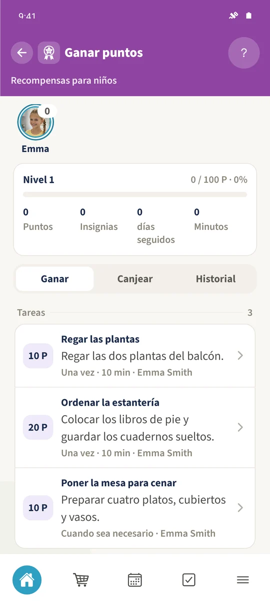 Captura prevista: Vincular las tareas de los hijos a recompensas acordadas: pantalla 1.