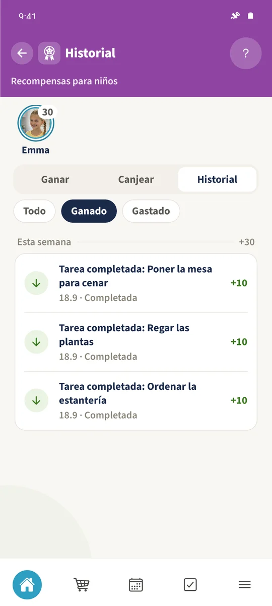 Captura prevista: Consultar los puntos y minutos ganados: pantalla 3.