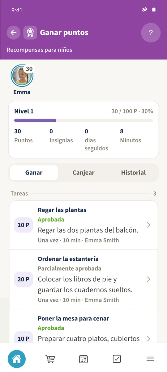 Captura prevista: Consultar los puntos y minutos ganados: pantalla 2.
