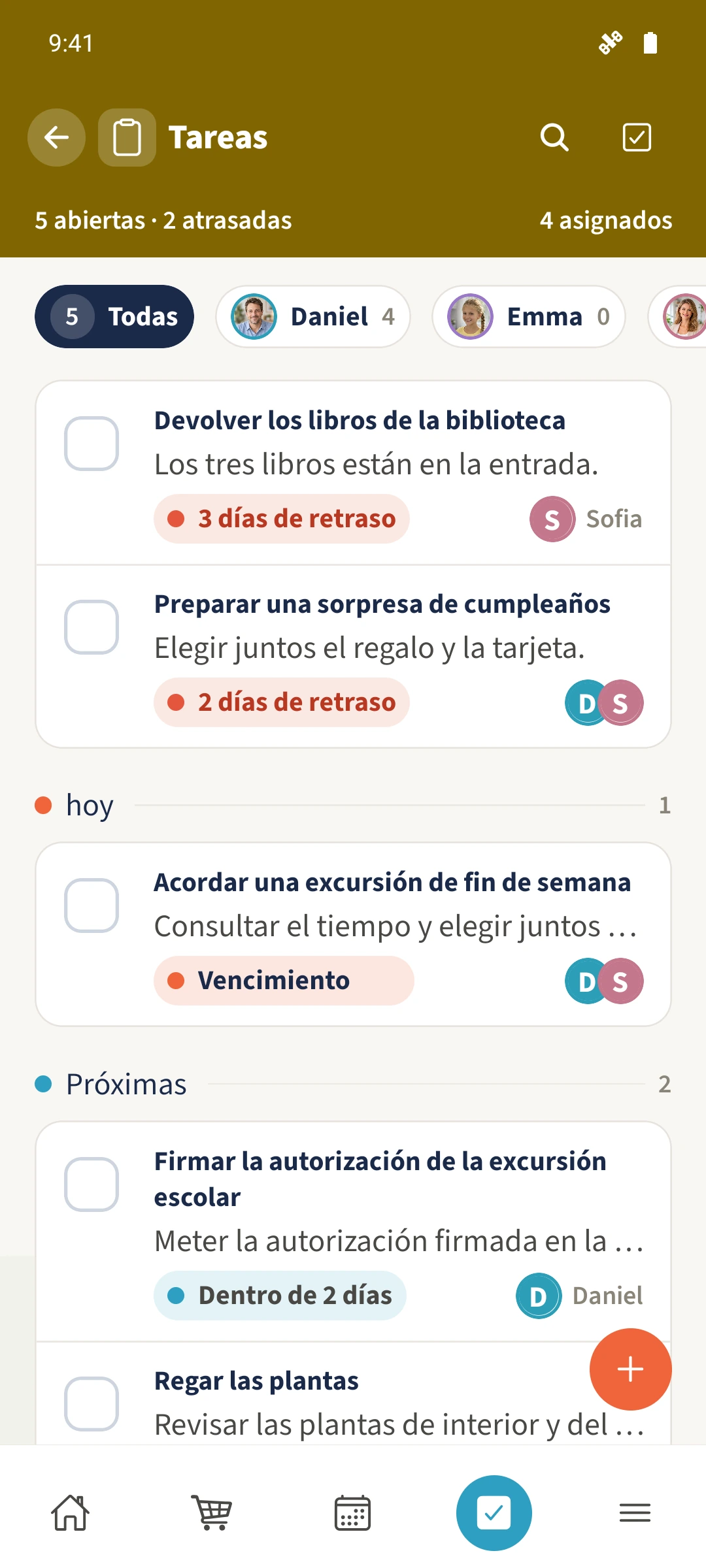 Tareas — Asignar a, Fecha límite