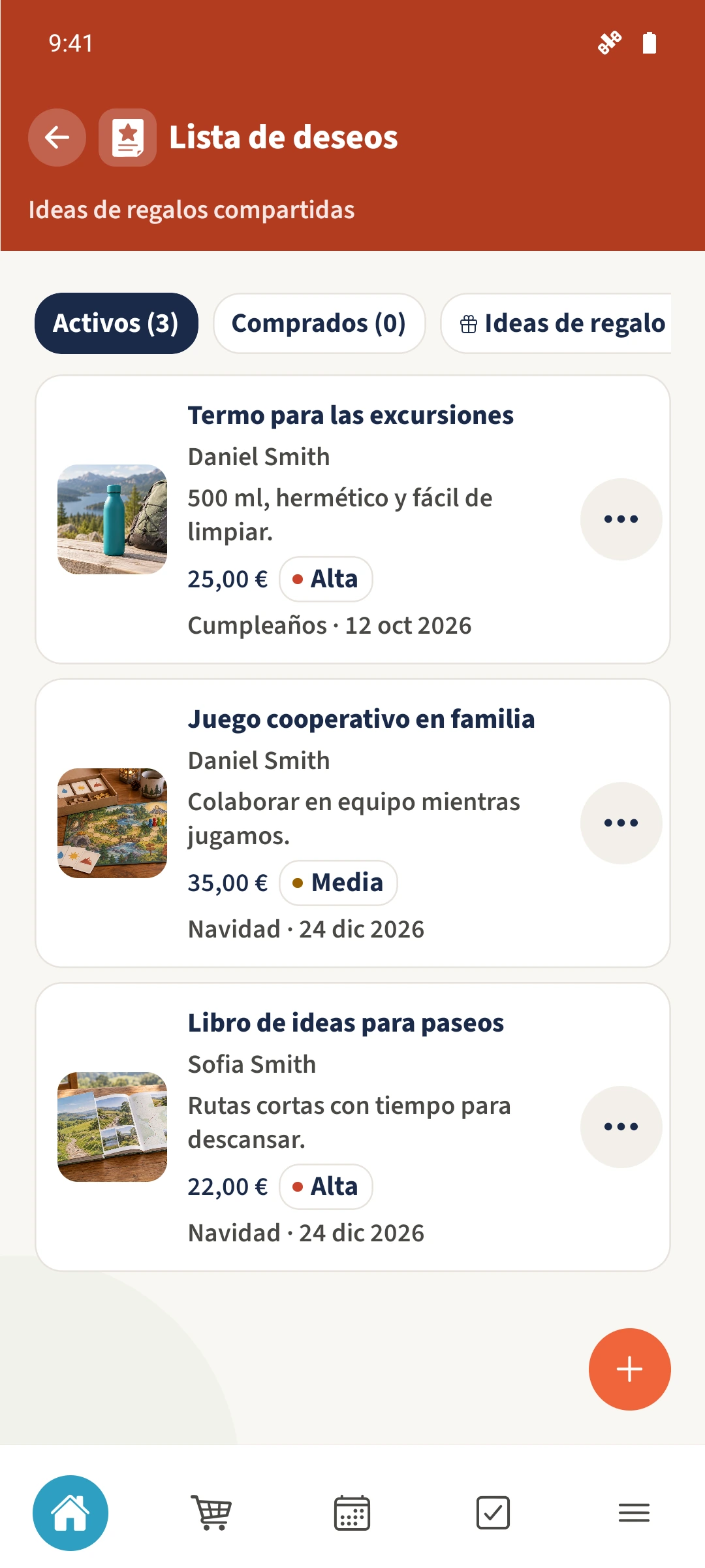Lista de deseos — Tipo de evento, Prioridad