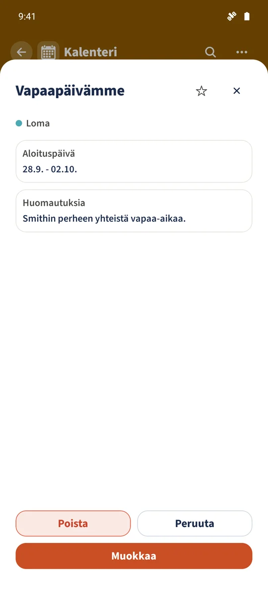 Vapaapäivämme kattaa ajanjakson 28.9.–2.10.2026 ja sisältää yhteisen perhemuistiinpanon.