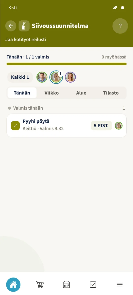 Emman toiminnon jälkeen koko päivittäinen tehtävä on merkitty valmiiksi.