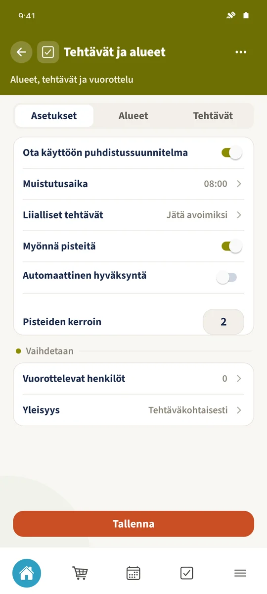 Pisteyhteys on käytössä, Automaattinen hyväksyntä pois käytöstä ja Pisteiden kerroin kaksi.
