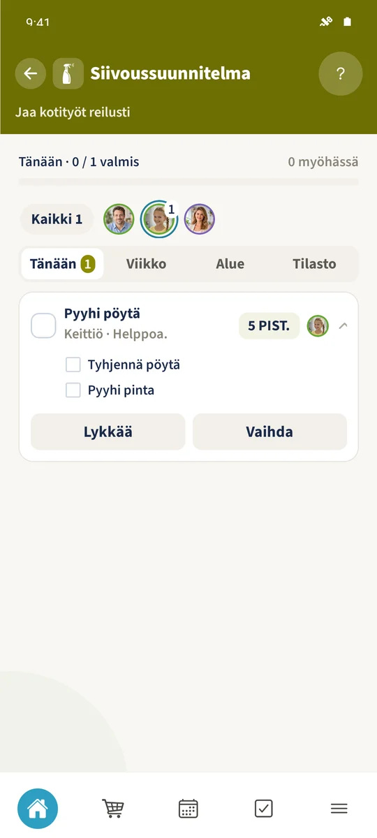 Ennen valmistumista päivittäinen pöytätehtävä kuuluu Emmalle ja näyttää viisi tehtäväpistettä.