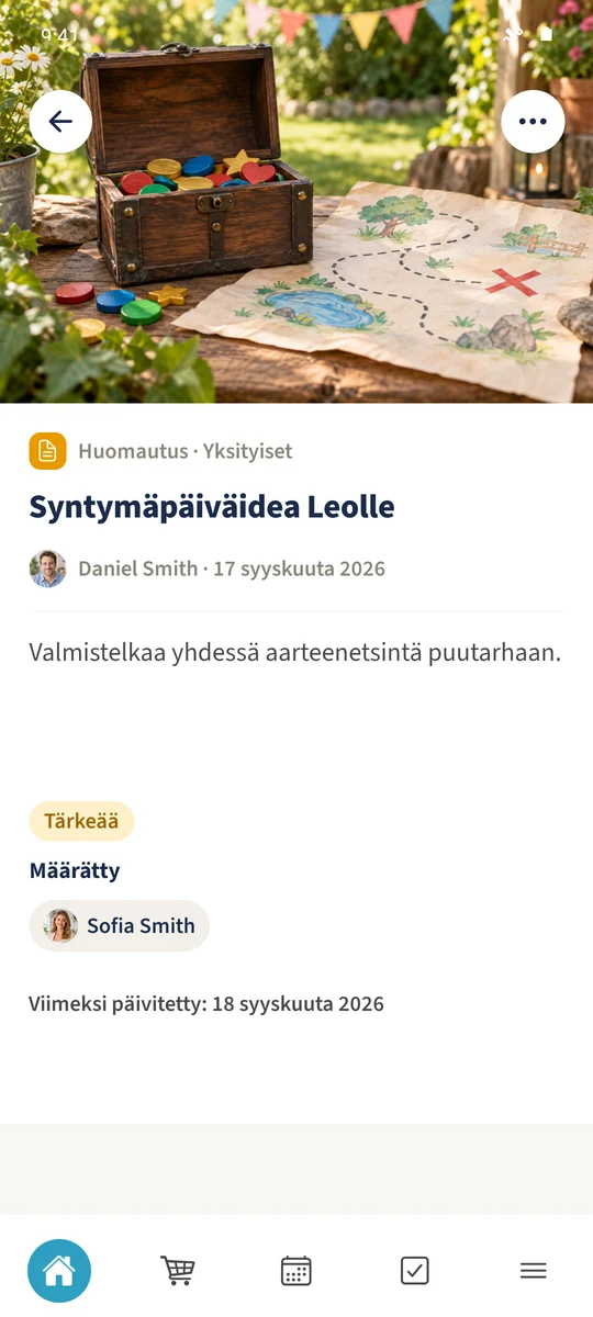 Sofia avaa tallennetun yksityisen muistiinpanon ja sen suojatun valokuvan omalta tililtään.