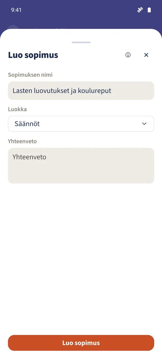 Uuden sopimuksen otsikko on Lasten luovutukset ja koulureput.