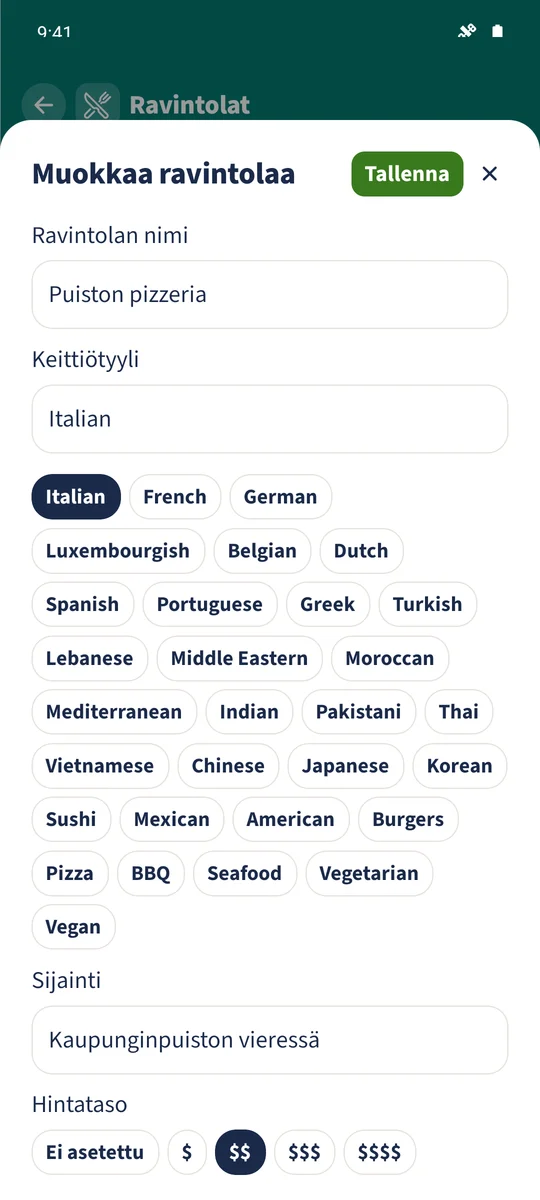 Muokkaus näyttää Puiston pizzerian ja valitun italialaisen ruokakulttuurin.