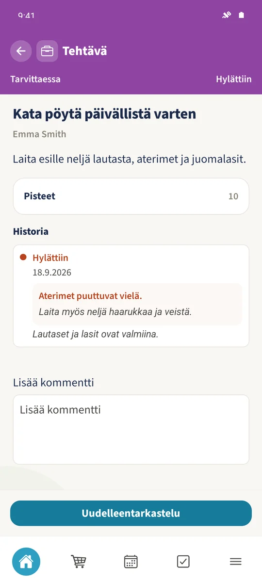 Emman Historia säilyttää alkuperäisen hylkäyksen ja palautteen myöhemmin hyväksytyn palautuksen rinnalla.