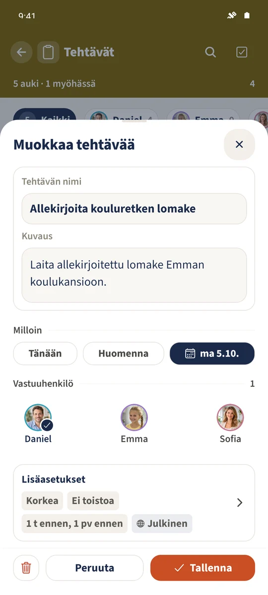Tehtävät — Muistutukset, Eräpäivä