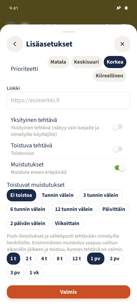 Muistutukset — Muistuta ennen eräpäivää, Toistuvat muistutukset