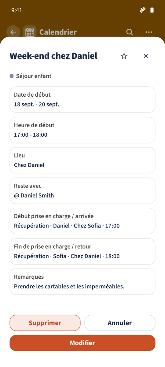Capture prévue : Organiser les séjours des enfants et les transferts : vue 4.