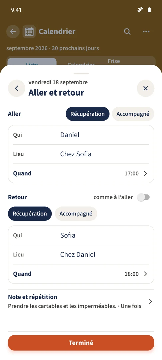 Capture prévue : Organiser les séjours des enfants et les transferts : vue 3.