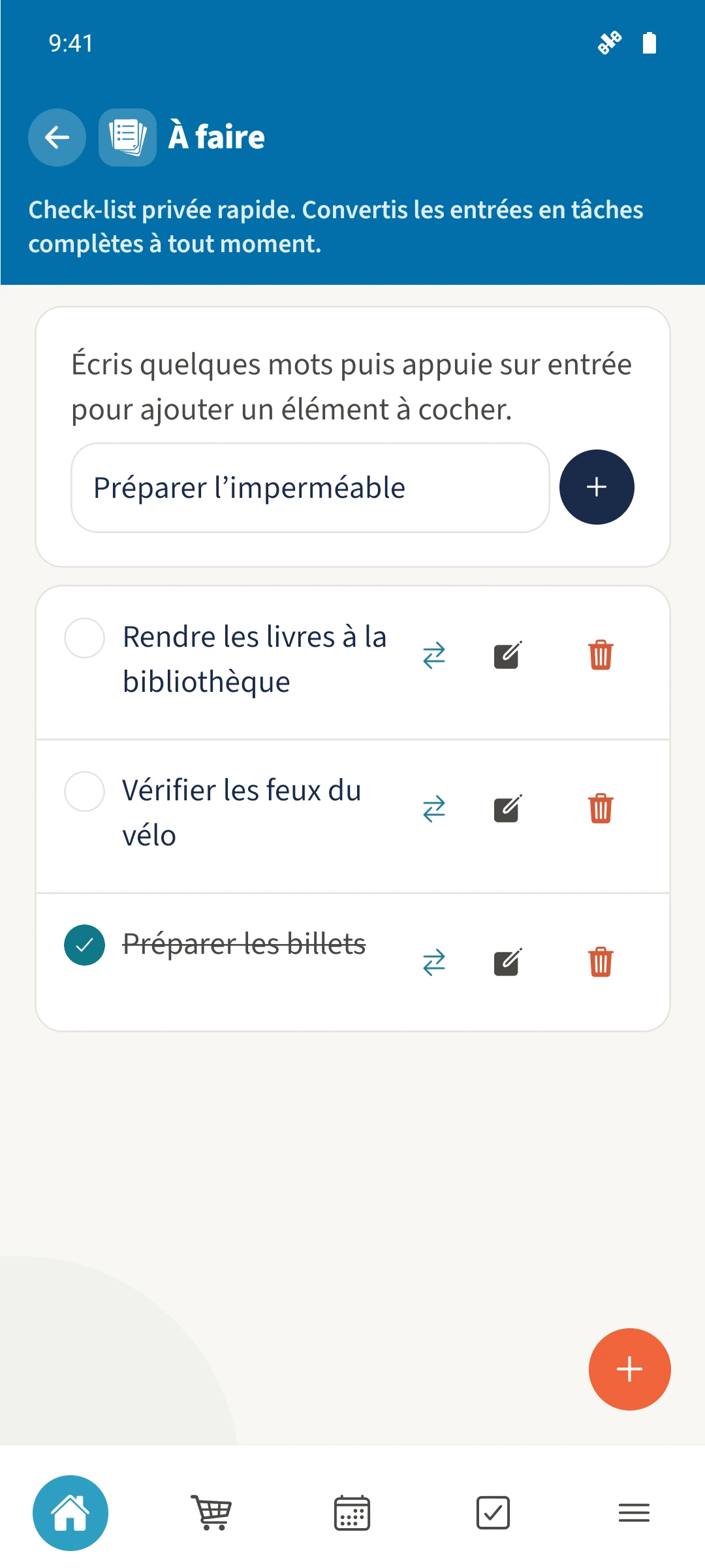 Saisie d’un nouvel élément dans la liste À faire.