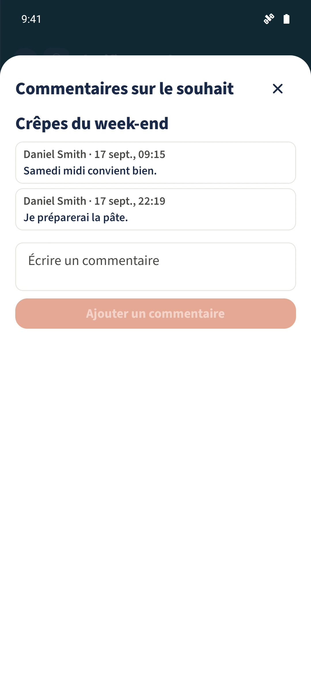 Commentaires de la famille sur un souhait de repas.