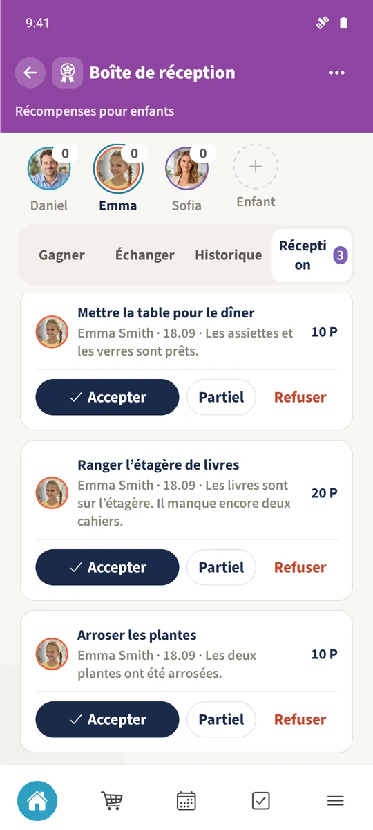 Capture prévue : Associer les tâches des enfants à des récompenses convenues : vue 2.